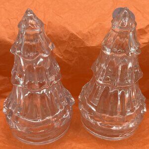 Gorham Fine Crystal Salt Pepper Shakers Christmas Tree 4" Germany Made Holiday